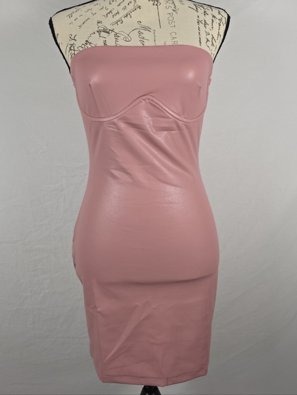 NWOT Sky to Moon Pink Faux Leather Strapless Mini Dress - L